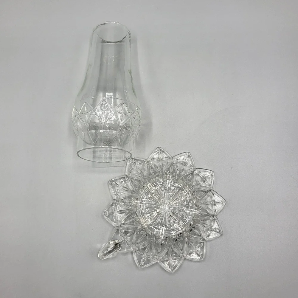 Federal Glass Hurricane Lamp Candle Holder Two Piece Pressed Clear Chimney Base